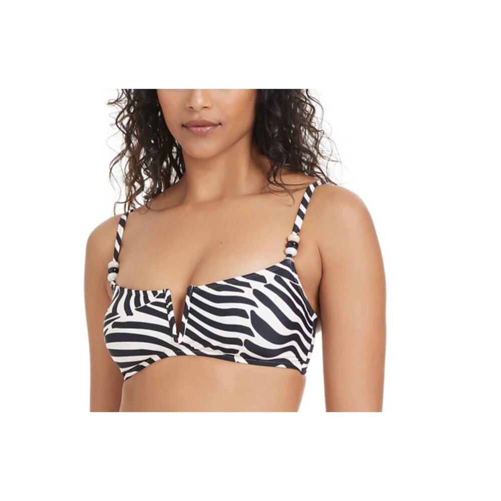 Bar III Women's Wild One V-Wire Bikini Top Costal Ivory Size M